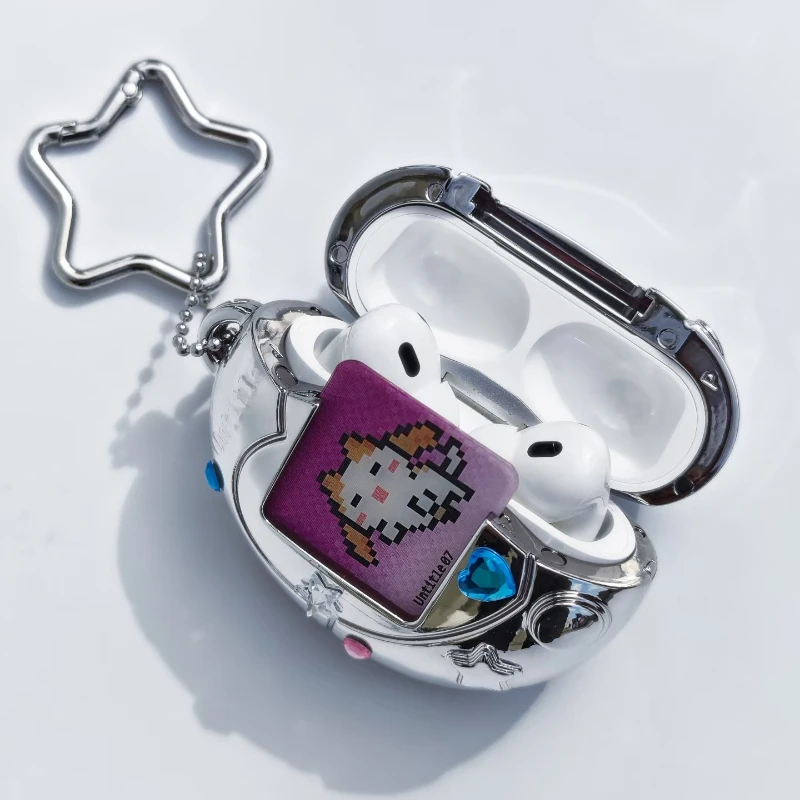 For Airpods Pro3 Tamagotchi Style Cute Earphone Case Transparent Soft Silicone Earphone Case With Cartoon Lanyard Sticker