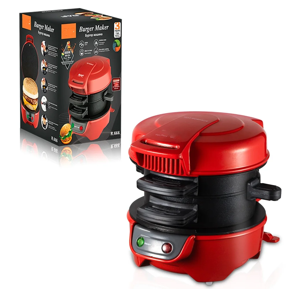 Household Breakfast Machine 220V Hamburger Machine 600W Home Baking Bread Muffin Panini Non-Stick Pan Machines Can Fry Eggs