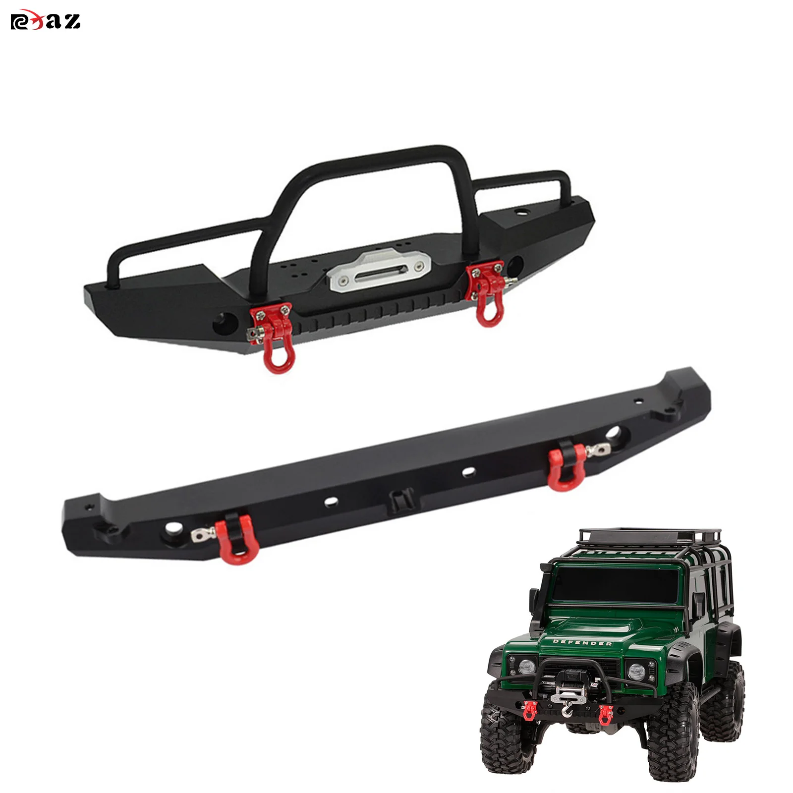 RCXAZ Metal Front Rear Bumper with Led Lights for 1/10 RC Crawler Axial SCX10 & SCX10 II 90046 90047 TRX-4 RC Rock Crawl
