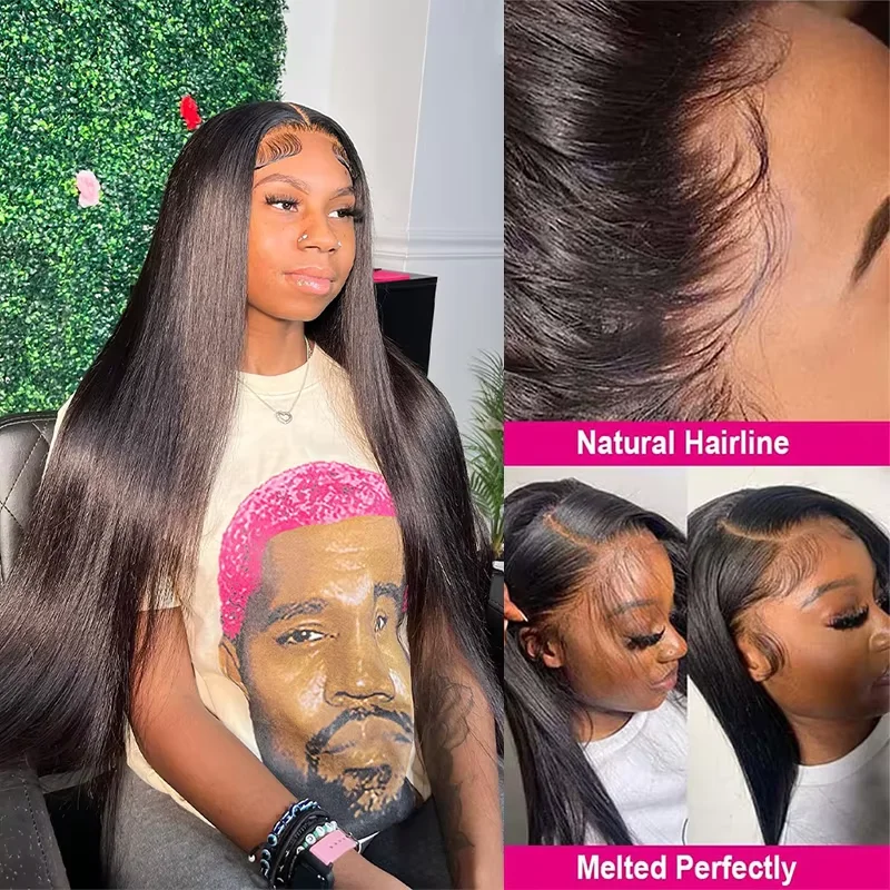Плотность 200, прямые 13x6 Hd, прозрачные парики спереди, человеческие волосы, натуральные черные, 30, 40 дюймов, бразильские парики из человеческих волос для женщин