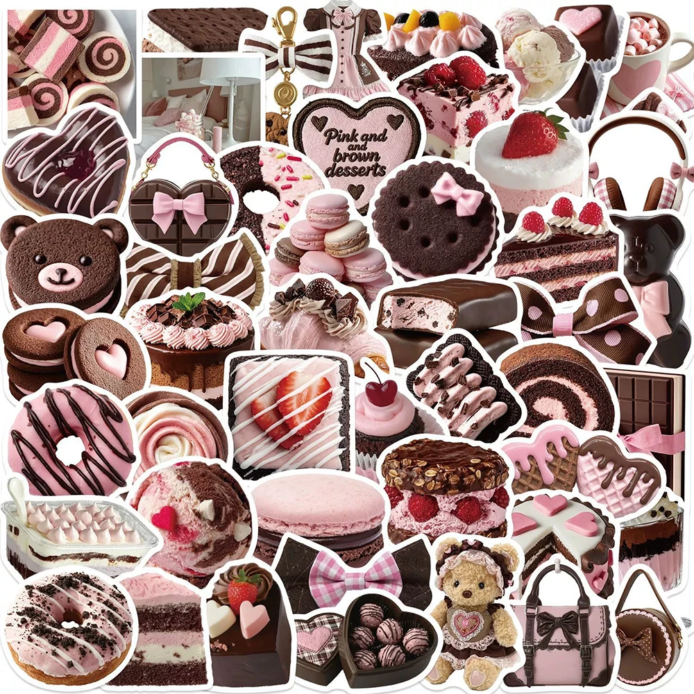10/30/50 Stück Kawaii Ins-Style Rosa Braun Ästhetische Aufkleber Cartoon Dessert Kuchen Sticker Wasserflasche Tagebuch Handy Niedliche Aufkleber-Set