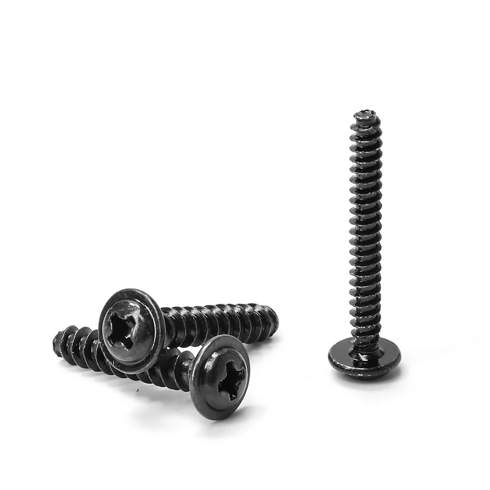 JUIDINTO 100pcs Phillips Round Head With Washer Self-tapping Screws M1.4 M1.7 M2 M2.3 M2.6 M3 M4 Carbon Steel Cross PWB Screw