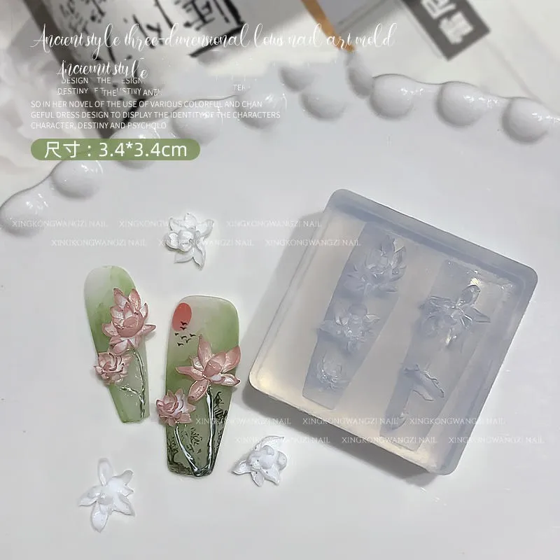 1pc Lotus Jasmin Schmetterling Foto Rahmen 3D Acryl Form Daisy Nail art Dekorationen Nägel DIY Design Silikon Nägel Form