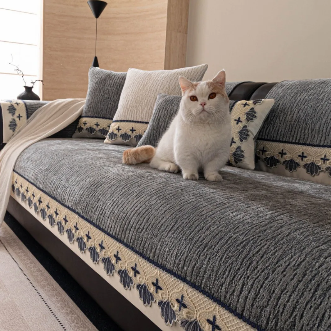 Nordic Chenille Sofa Seat Cover Solid Color L Shape Couch Slipcover Anti-dirty Pets Kids Sofa Mat Towel for Living Room