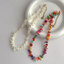 Minar Bohemian Gold PVD Plated Stainless Steel Rainbow Irregular Coral Strand Chokers Necklaces For Women Holiday Jewelry