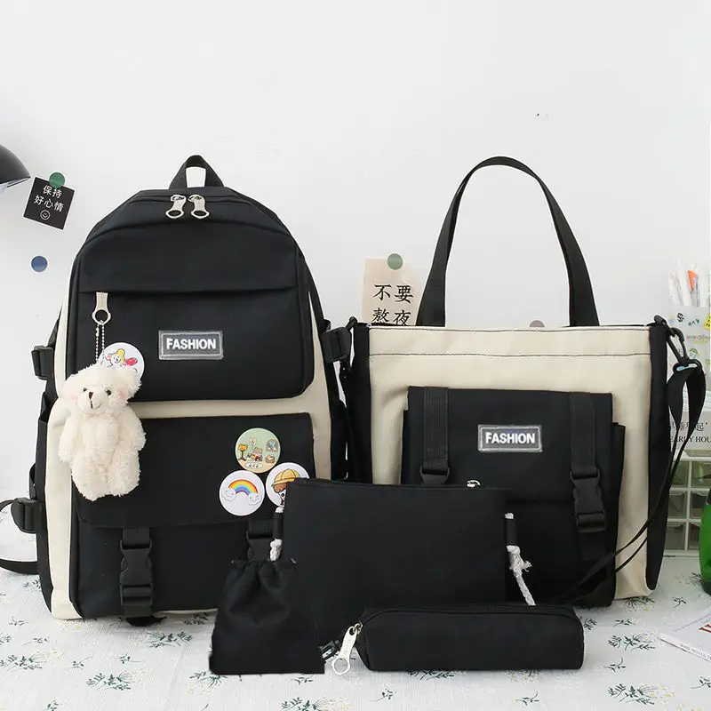 

4-Piece Set Primary School Schoolbag Female Ins Korean Version of Campus Lightweight Large-capacity Backpack Resh Junior High