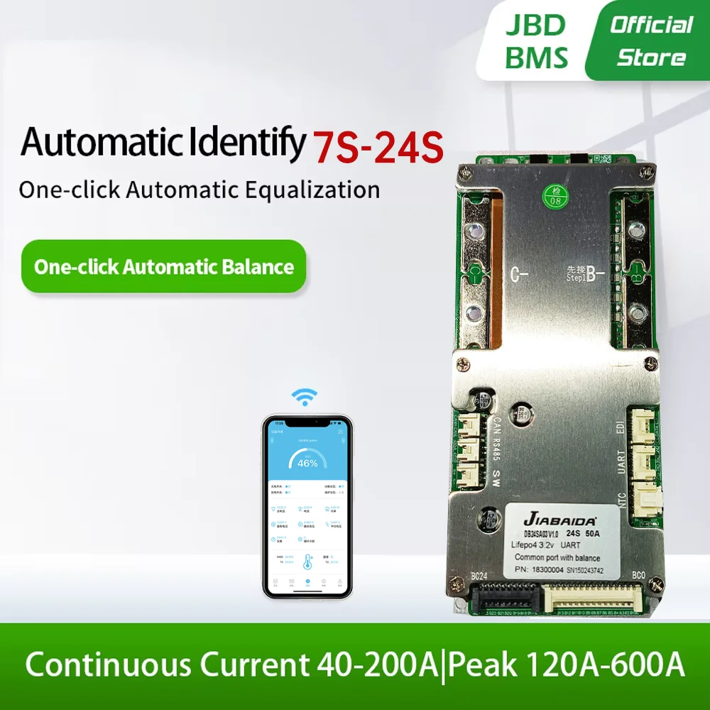 

JBD BMS Автоматическое определение 8s-24s 8S 10S 12S 13S 14S 16S 20S 21S 22S 24S 24V 36V 48V 60V 72V 60A-200A Smart BMS UART RS485 CAN