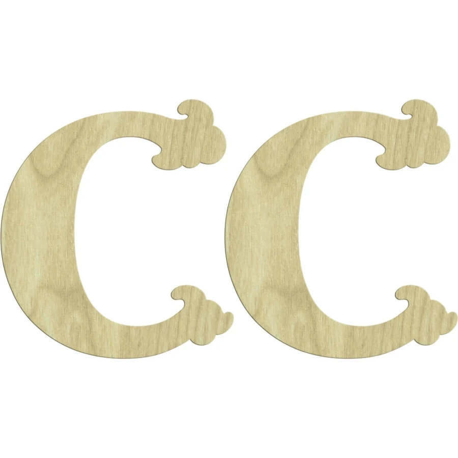 KD220 C Letter 2li Set Wooden Package Ornament, Unpainted Wooden Ornament