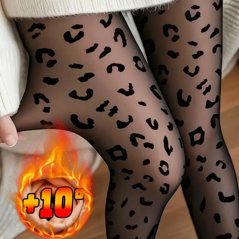 

Готические леопардовые колготки, зимние теплые толстые колготки с высокой талией, утягивающие чулки с плюшевой подкладкой, непрозрачные эластичные тканевые чулки 2026