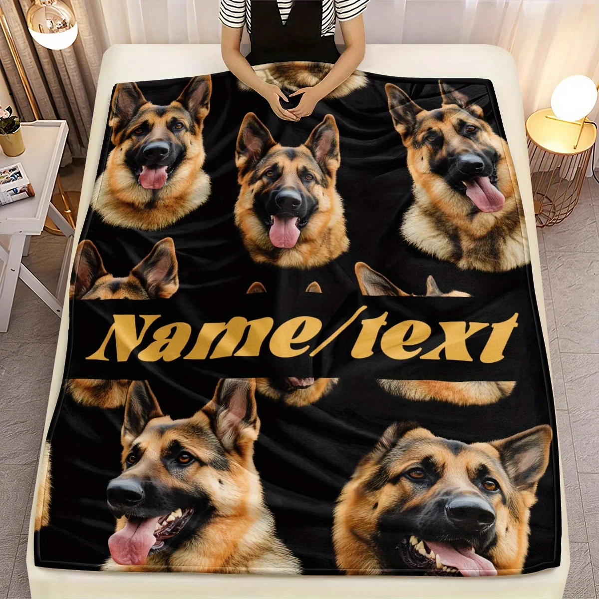 Personalized German Shepherd Fleece Blanket - Soft, Warm, and Lightweight Parabolic Blanket with Customized Name