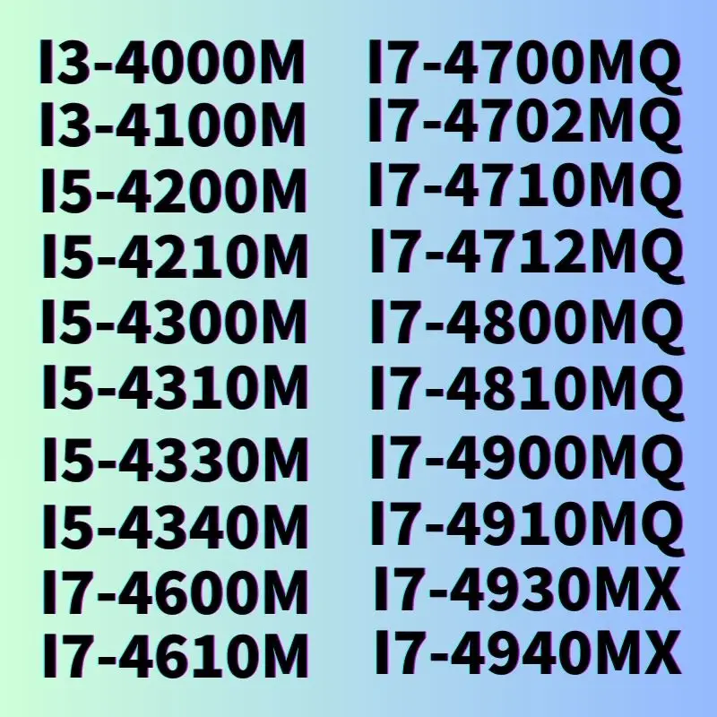 I3-4000M/4100M/I5-4200M/4210M/4300M/4310M/4330M/4340M/I7-4600M/4610M/4940MX/4700MQ/4702MQ/4710MQ/4712MQ/4800MQ/4810MQ/4900MQ