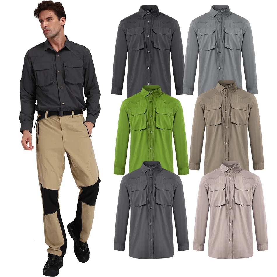 

Men's Hiking Shirt Outdoor Sports Breathable T-shirts Men Camping Long Sleeve Quick Dry Polo T Shirts Summer Solid Color Tees