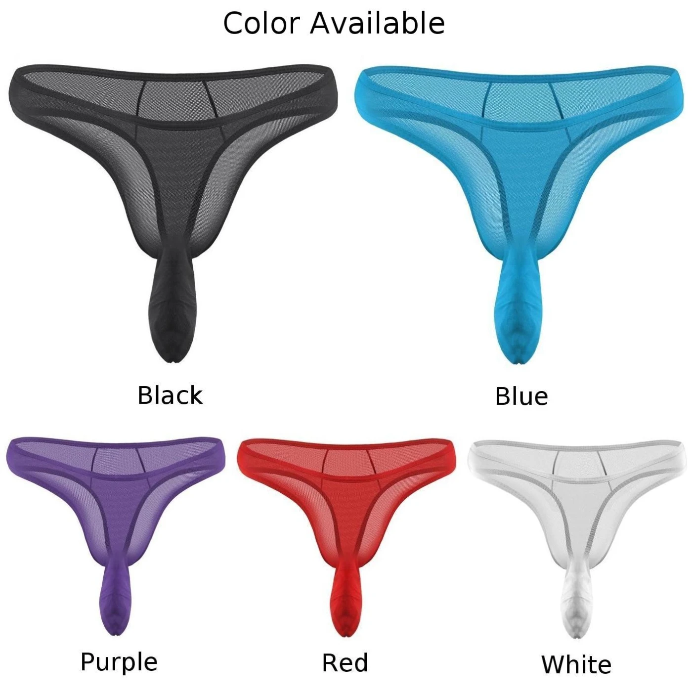 Fashion Comfortable Underwear Solid Color T-back Thongs Transparent Underpants Elephant Nose Pouch See-Through