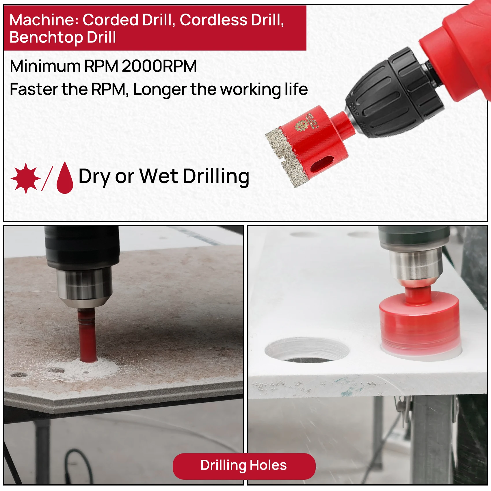 FOCSTOL Diamond Tile Drill Bit Set - 6/6/8/10/20/25/32/35/45/50/65mm Triangular Shank for Porcelain Tile Ceramic Granite Marble