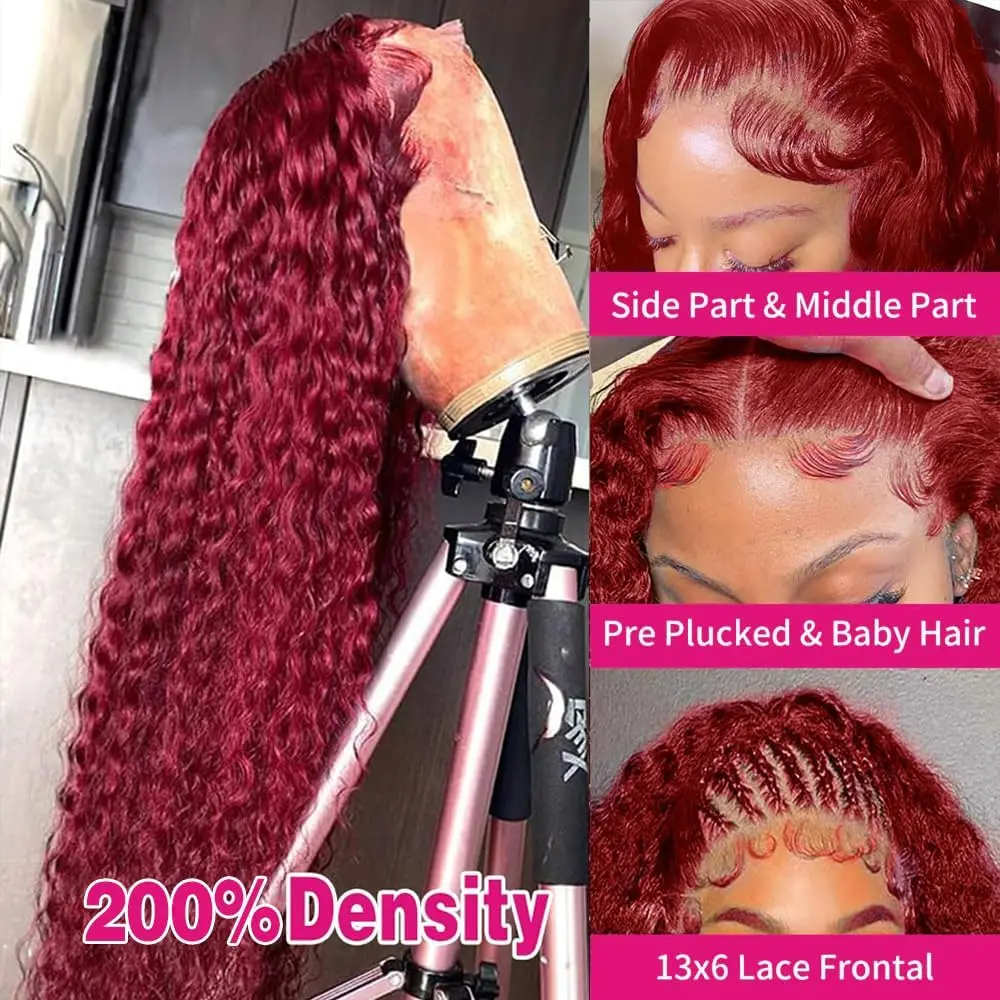 Burgundy 30Inch Deep Wave 99J Lace Front Wigs Human Hair Wigs 13x4 HD Lace Front Wigs Human Hair Pre Plucked Burgundy Wig image 4