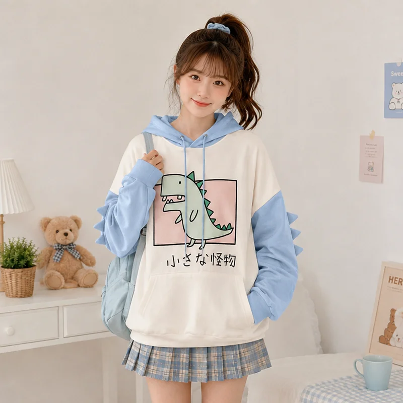 Niedlicher Dinosaurier-Hoodie mit Cartoon-Grafik, Pullover-Sweatshirt, Langarm, Oversized, Casual Y2K Streetwear Kapuzenpullover – Detail 9