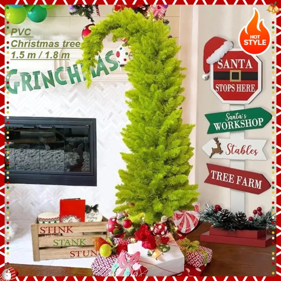 

Crooked Neck PVC Christmas Tree Creative Christmas-hat Shape Christmas Tree 0.9m/150cm Christmas Home Atmosphere Decorations