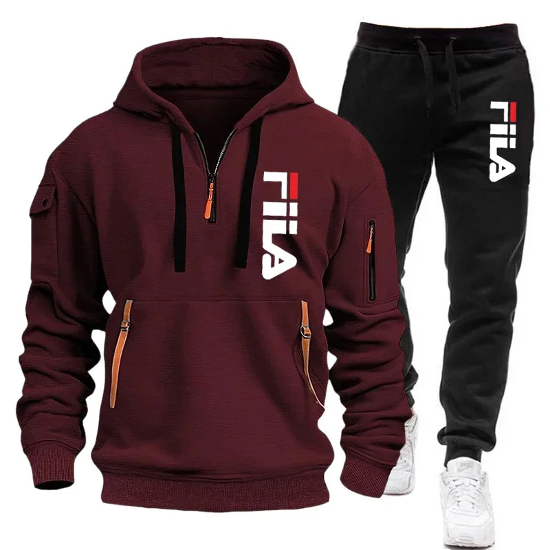 Men's loose pullover hoodie + long pants two-piece autumn and winter fashionable casual fitness jogging sportswear set