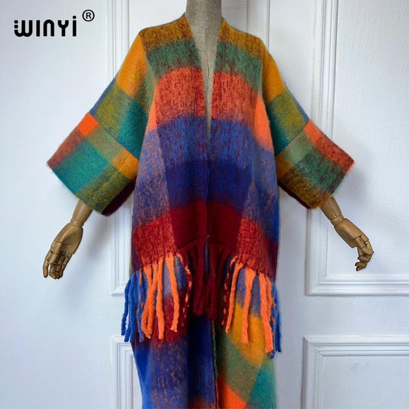 WINYI 202 Winter Women tassel Everyday personality Cardigan coat Loose dress robe longue Thick Warm free size Middle East Kaftan