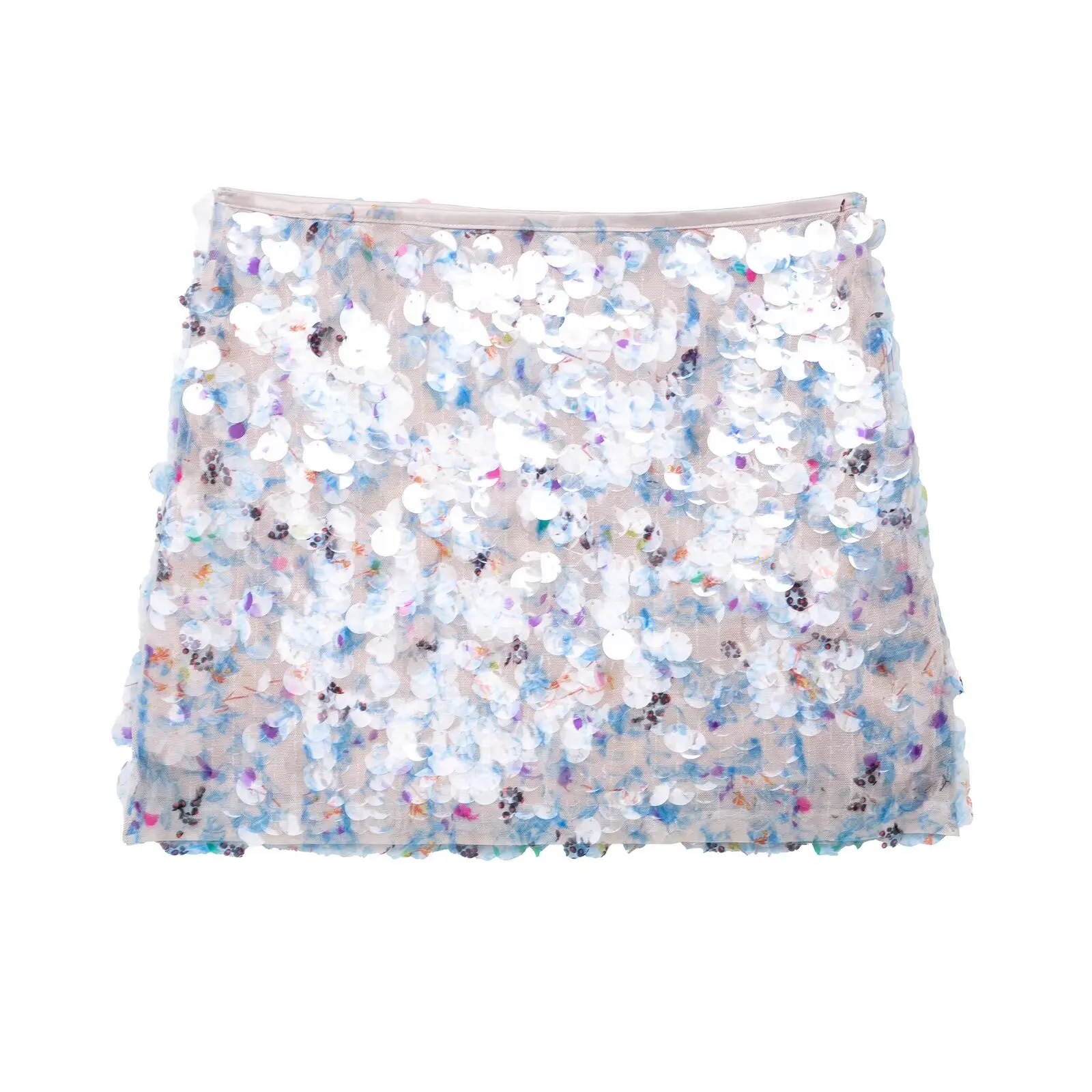 DUOPERI Women Y2K With Sequined Solid A-Line Mini Skirt Side Zipper High Waist Female Chic Lady Casual Skirts