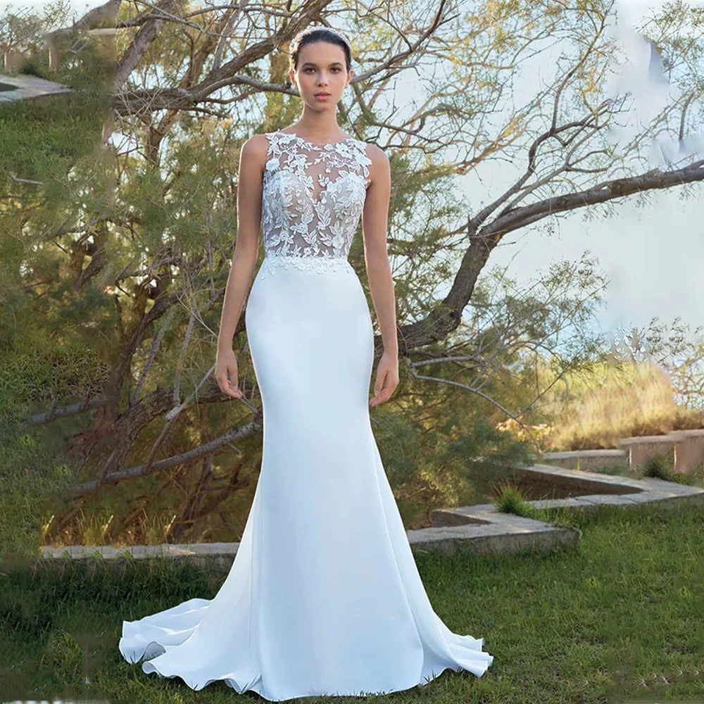 

Specail Scoop Neckling Lace Applique Sheath Wedding Dresses Custom Made 2025 Rode De Morrie