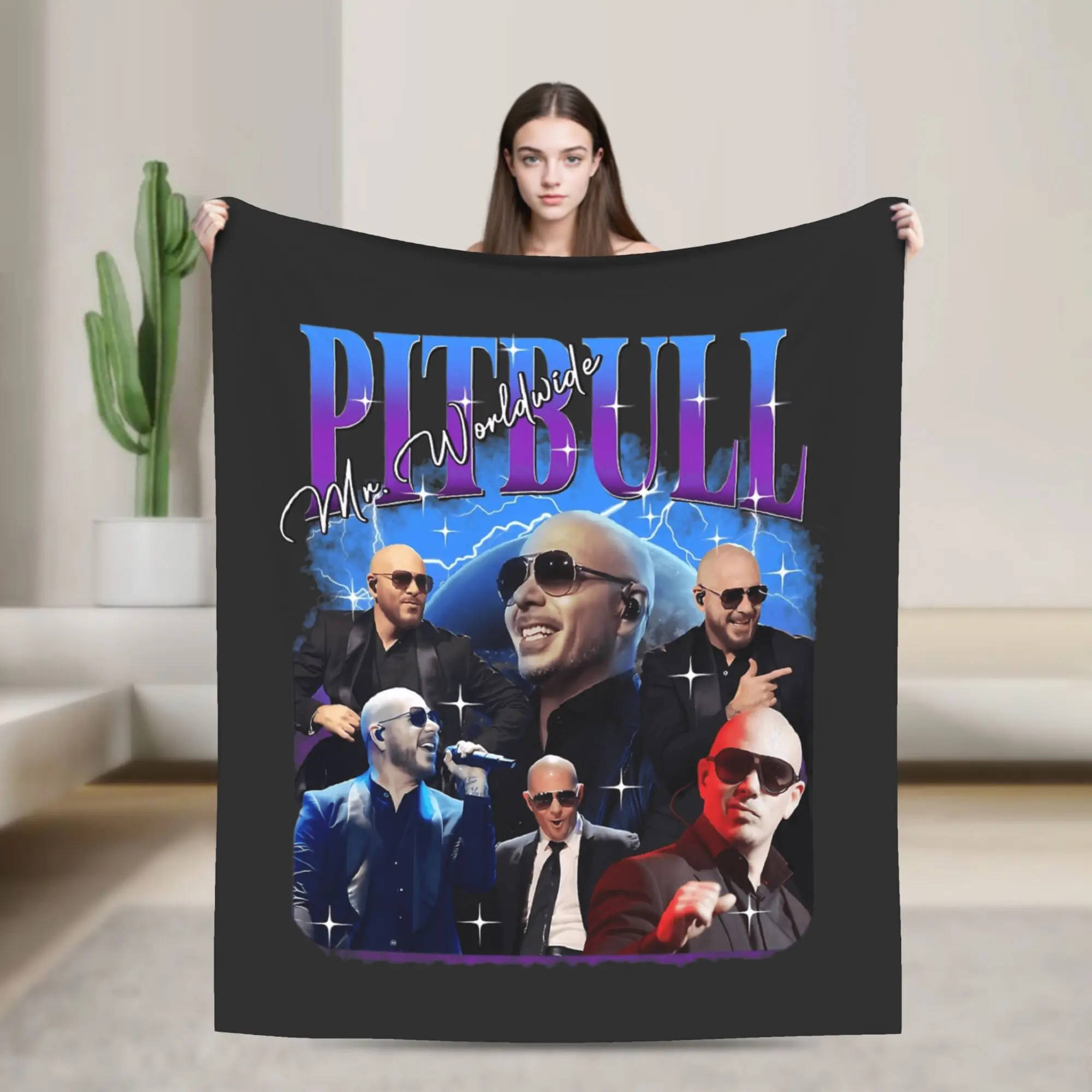 Mr Worldwide Pitbull Plush Blanket Children  Flannel Throw Blanket For Couch Chair Sofa Bed Warm Design Quality Bedspread Idea