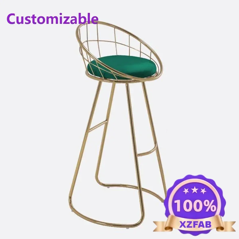 Factory Direct 2026 Simple Bar Stools For Home Nordic Golden Backrest Chair Modern Iron Furniture High Foot Stool Makeup Ins Sof