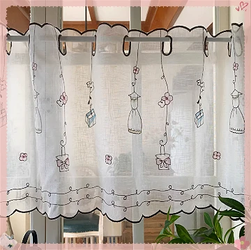 Moderne süße Wind Geschenk Stickerei kurzen Vorhang Gaze Vorhang 1pc einfache kleine frische weiße Stickerei kurzen Vorhang frei Stanzen