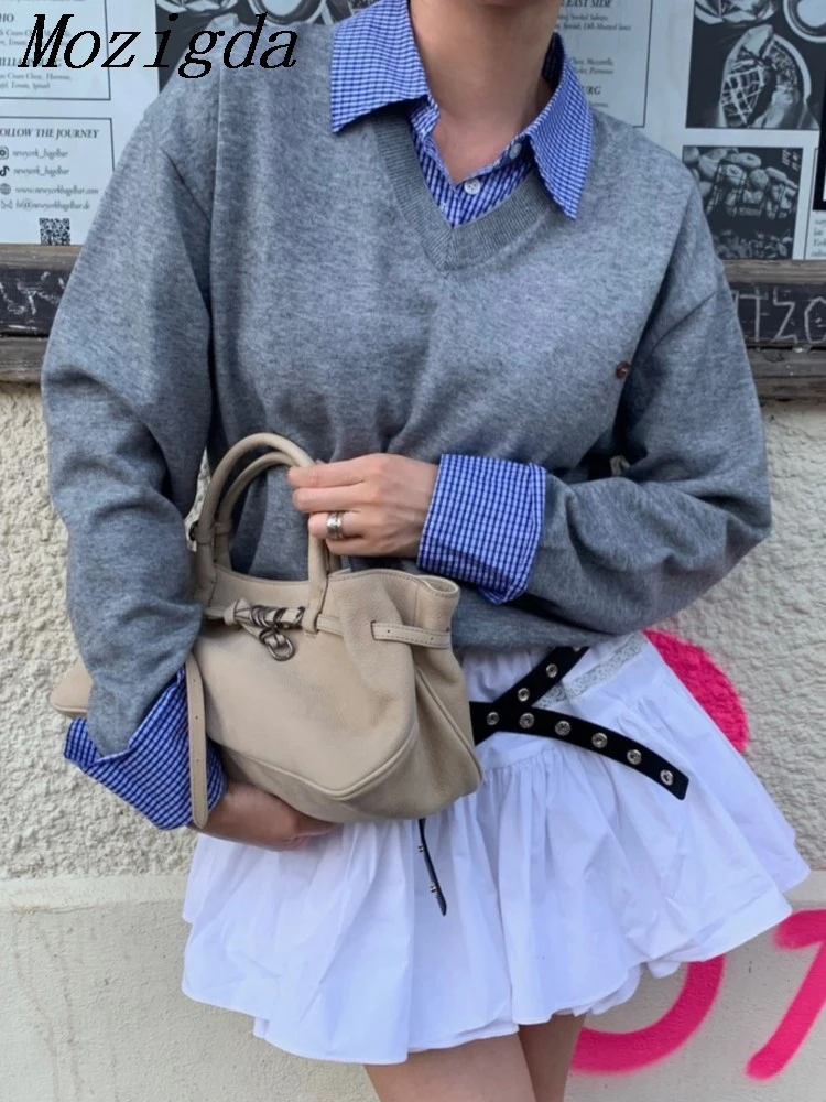 

Осень-зима, оверсайз, лоскутная клетчатая рубашка, свитер, женские корейские свободные шикарные женские рубашки с длинными рукавами, топы, свитера