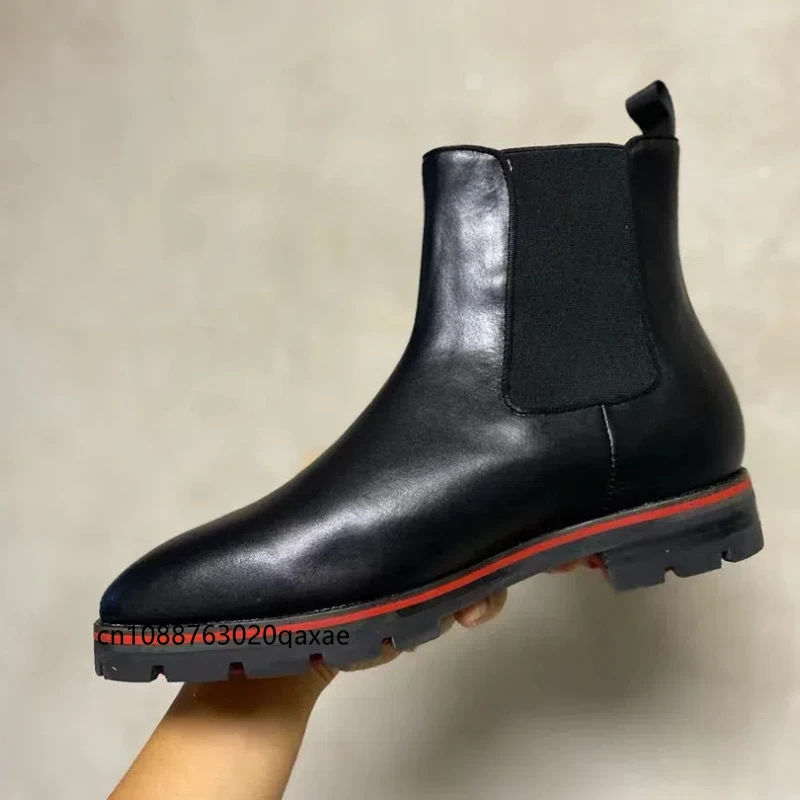 Boots with red soles, elevated Chelsea boots, top layer cowhide, British style, Martin boots, plus size, fashionable trend