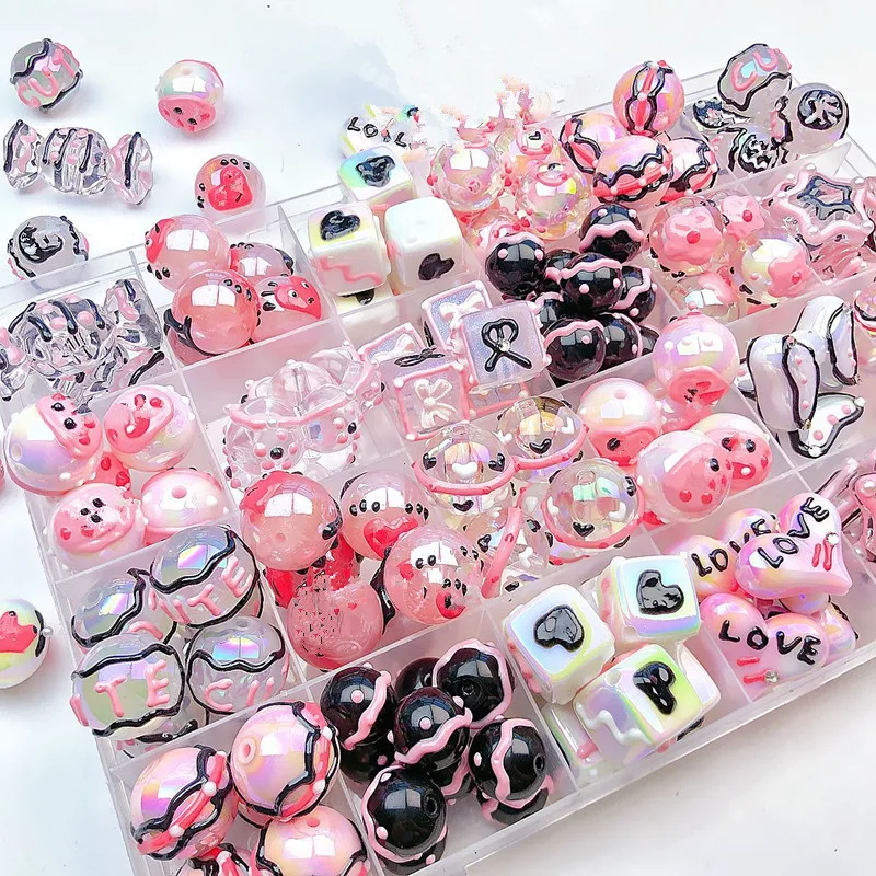 3Pcs/Lot Mixed Korean Styles Acrylic Heart Love Charms For DIY Jewelry Bulk Y2K Girl Candy Butterfly Aesthetic Dot Beads Finding