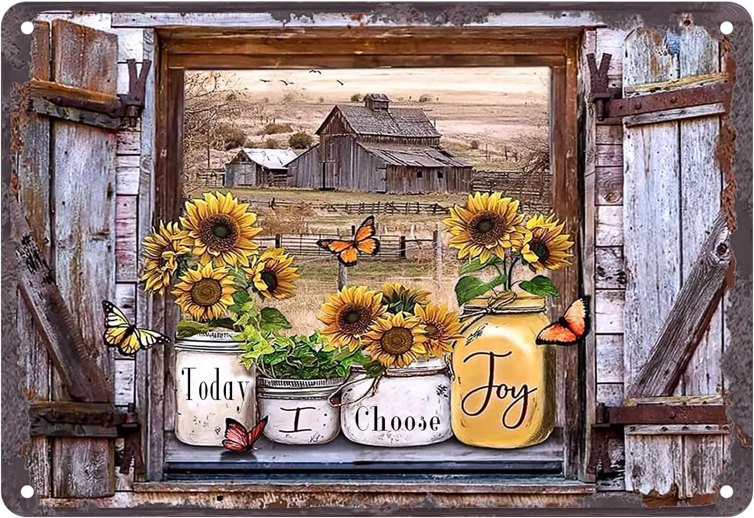 Funny Tin Sign Sunflower In Mason Jar Today I Choose Joy Inspirational Livingroom Vintage Metal Sign Gift Bedroom Retro Novelty