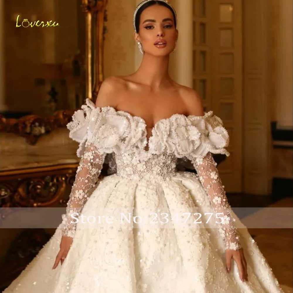 Loverxu Ball Gown Delicate Wedding Dresses Off The Shoulder Vestido De Novia Lace Embroidery 3D Flowers Custom Made Bridal Gowns