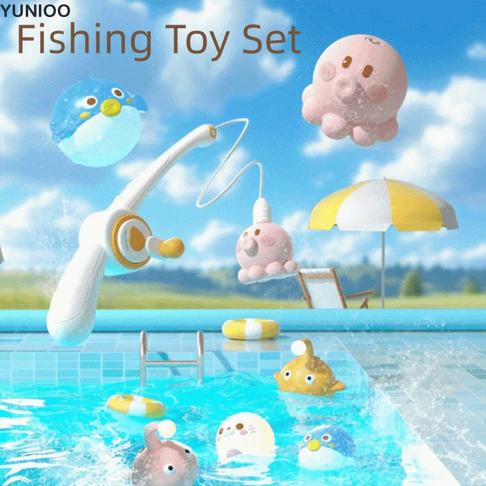 자석 어린이 낚시 장난감 바다사자 플라스틱 욕실 낚시 장난감 복어 낚싯대 물놀이 장난감 생일 선물