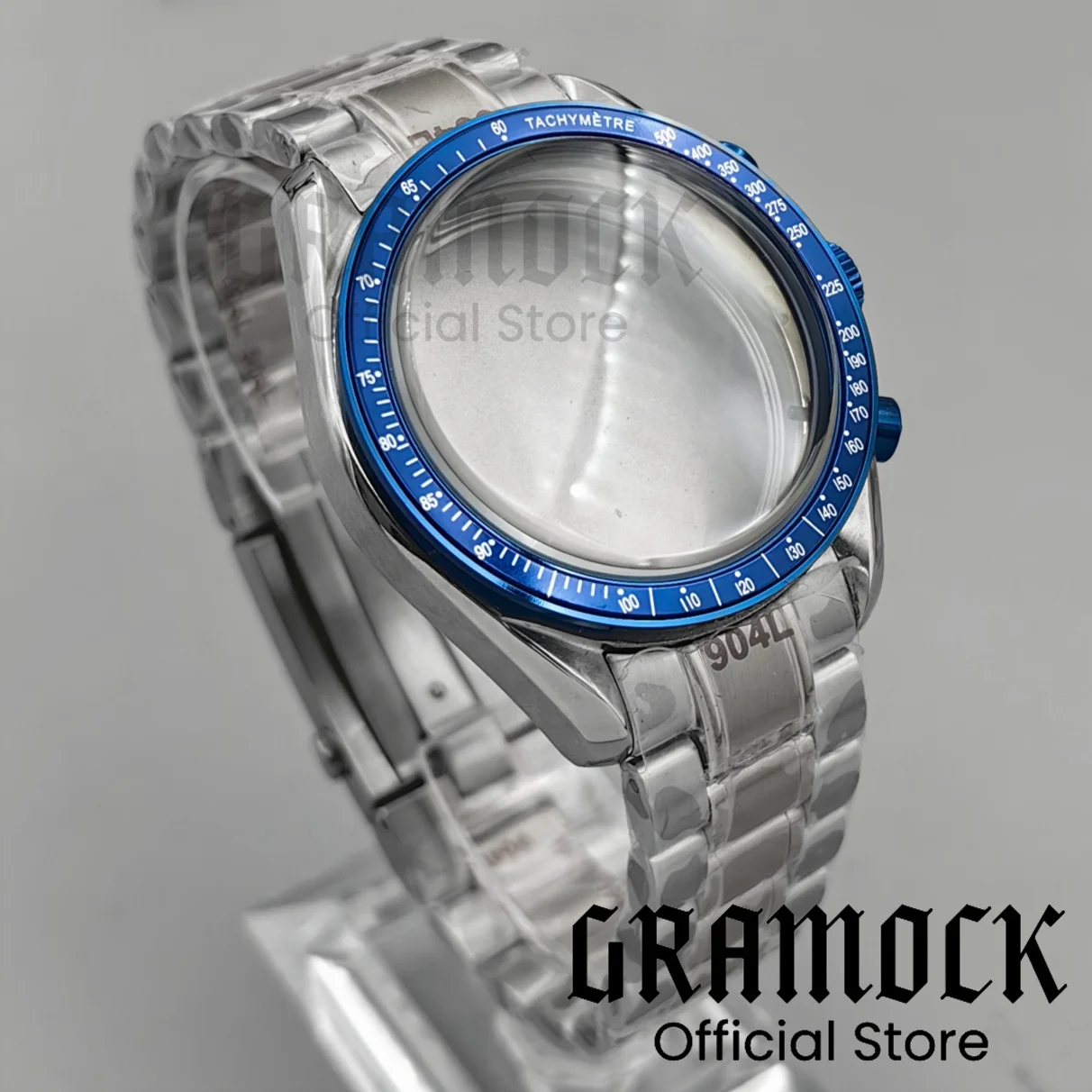 Gramock 40mm Silver Blue Multifunctional Watch Case Steel Strap Waterproo Fit 31.5mm Dial VK63 VK64 Quartz Chronograph Movement