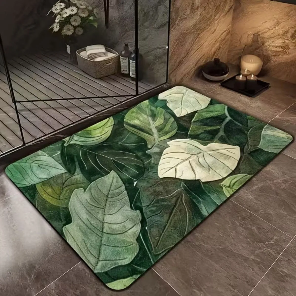 Tappetino da bagno quadrato in fango di diatomee con fondo in gomma, tappetino assorbente antiscivolo per il bagno, tappetino assorbente per il pavimento, ideale per il bagno, il WC, l'ingresso e la