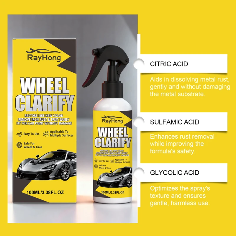 Car Rust Removal Spray, for Body Wheel Hub Brake Dust, Daily Surface Rust Cleaning & Brightening Care