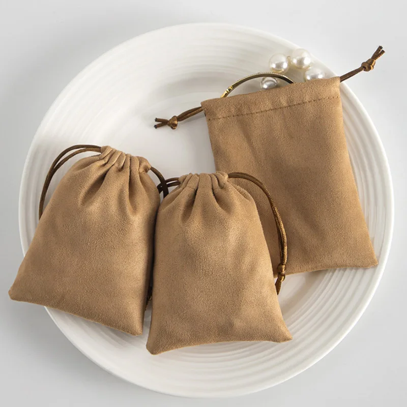 Brown Suede Gift Bags 7x9cm 9x12cm 10x15cm 50pcs/Lot Perfume Eyelashes Makeup Drawstring Pouches Jewelry Sachets