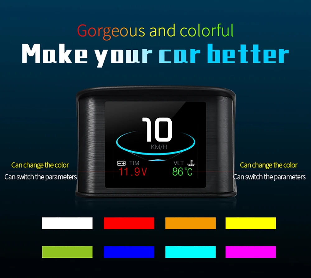 P10 Pro OBD2 Car Head-up Display TFT LCD Digital Speedometer HUD Auto On-board Computer With Fuel Consumption Water Temperature