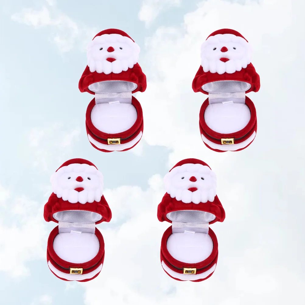 4Pcs Santa Jewelry Box Stylish Durable Ring Earrings Display Storage Case Christmas Gift Santa Storage Box Gifts Case