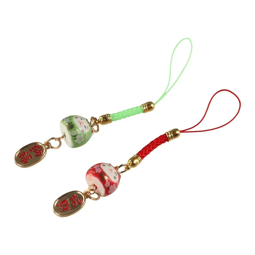 Cute Cartoon Maneki Neko Pendant Car Keyring Charms Lucky Cat Keychain Key Decor Bag Pendant Phone Strap Ornaments Gifts