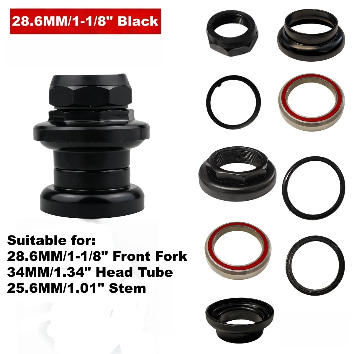 25,4 mm/1 Zoll und 28,6 mm/1-1/8 Zoll Gewinde-Käfiglager und Dichtungslager Fahrrad-Steuersatz für 30 mm/34 mm Steuerrohr, leichter Fahrrad-Steuersatz – Detail 21