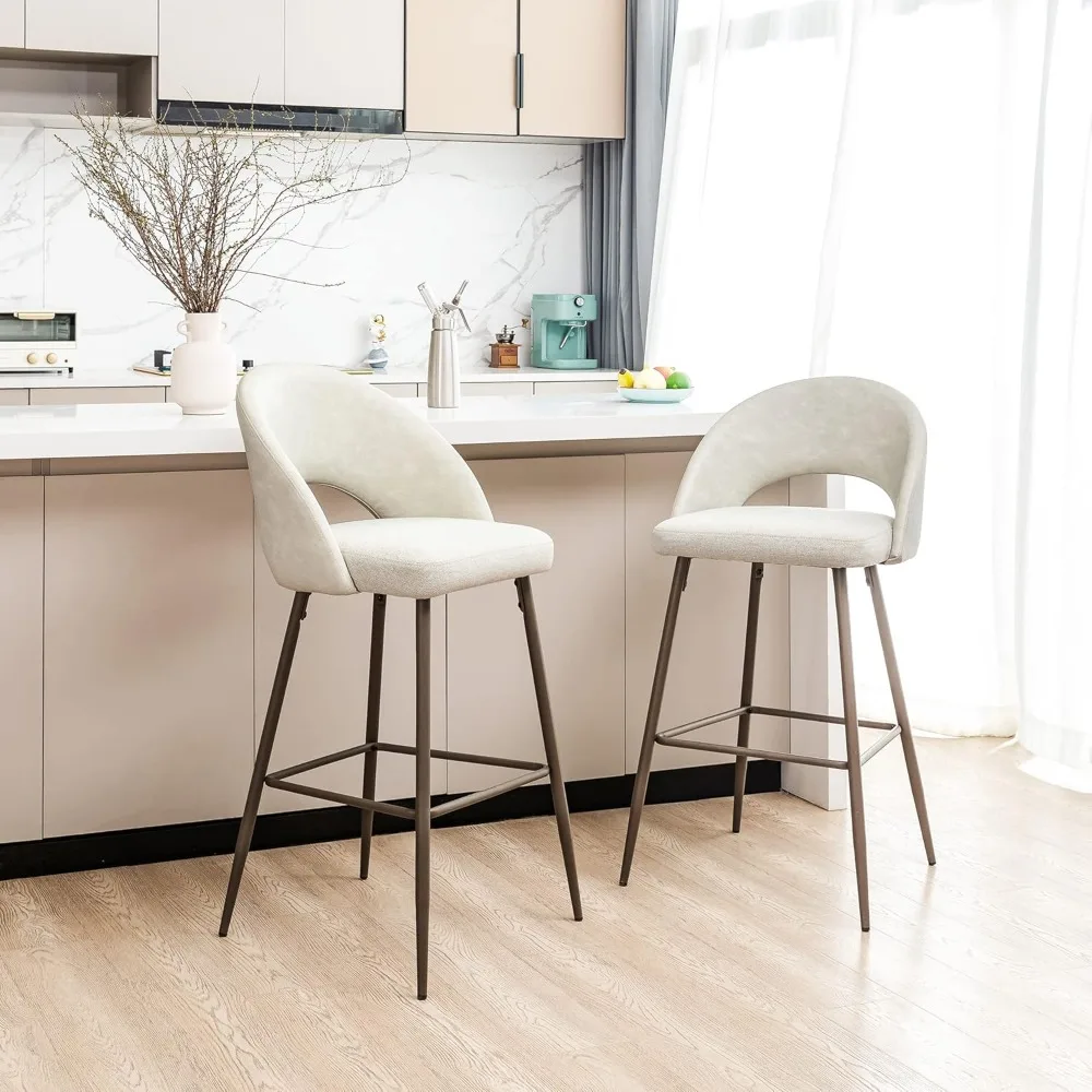 

Barstools Set of 2, 29 Inch Seat Height Modern Mid Century Bar Stools with Back Footrest, Upholstered Two-Tone Color Leatherett