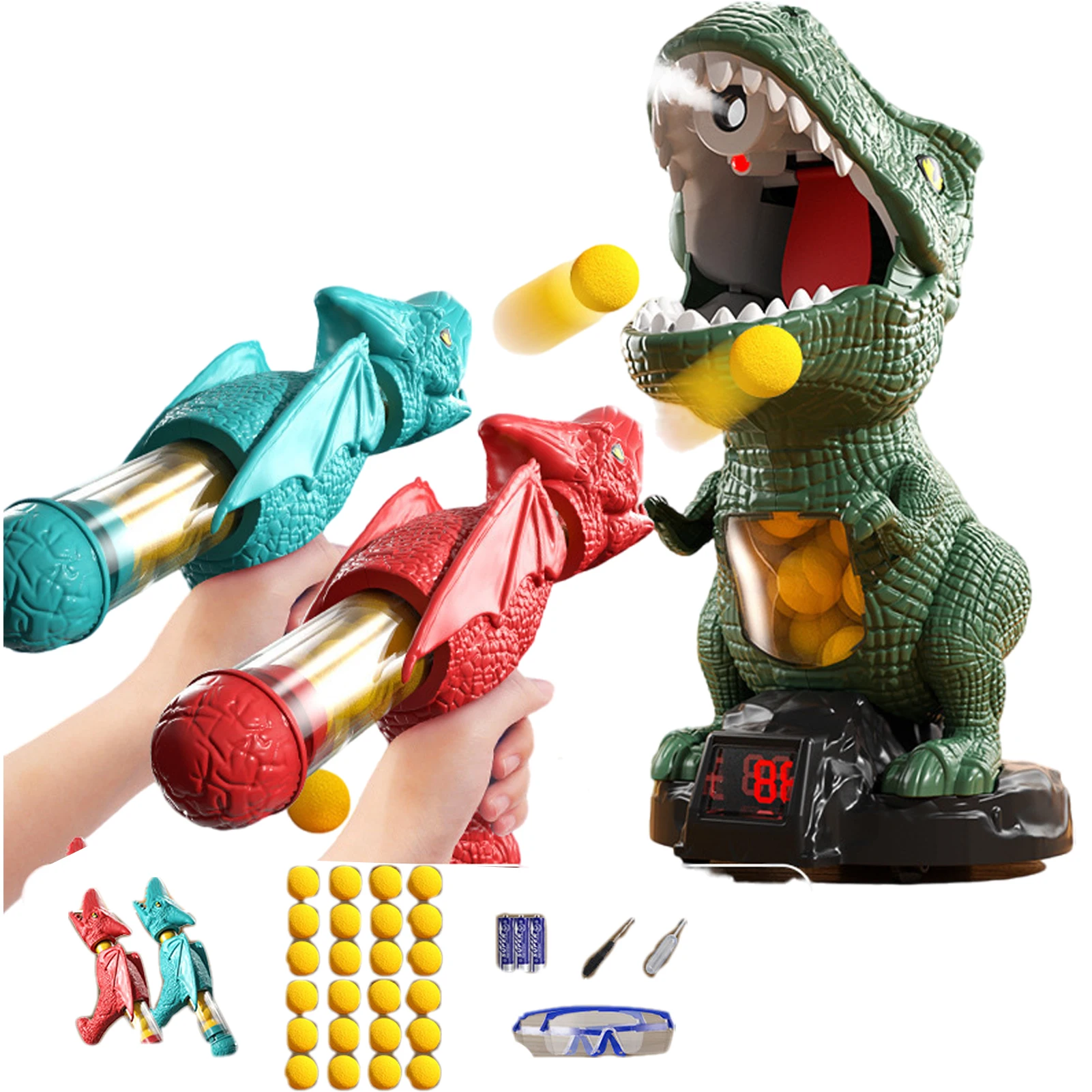 Mainan Menembak Dinosaurus untuk Anak Laki-laki Perempuan Permainan Menembak Target Bergerak Dinosaurus dengan Senjata Pompa dan Peluru Busa Mainan Anak-anak