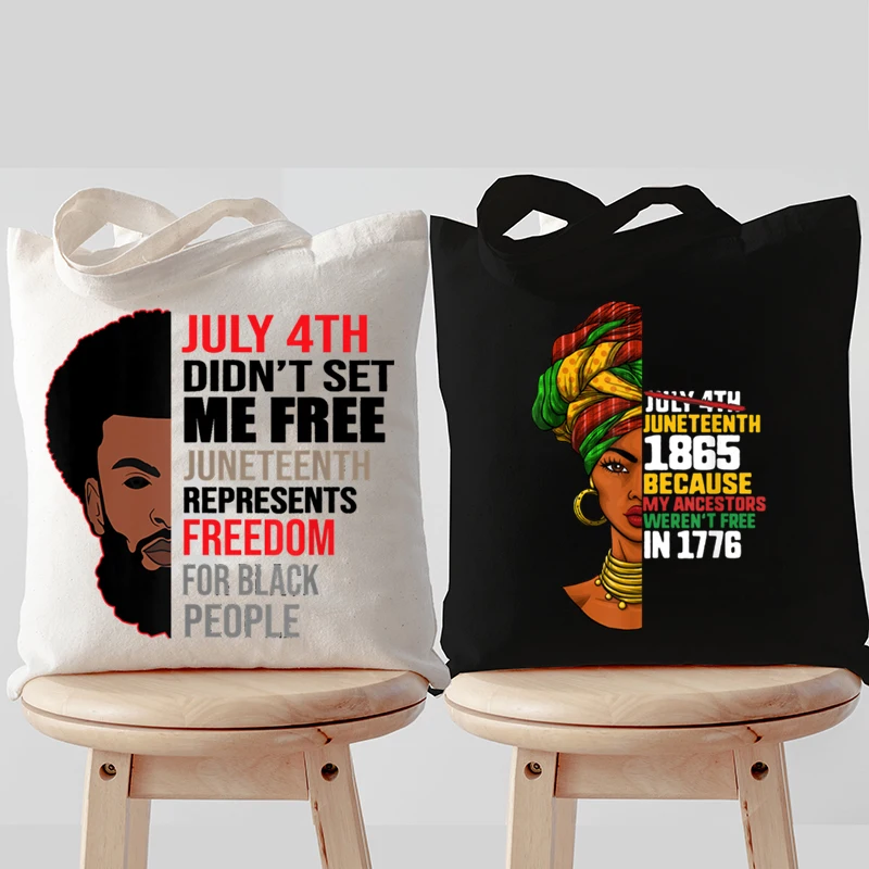 

July 4th Graphics Fashion Bag Juneteenth Represents Freedom Print Women Handbags Harajuku Vintage Shopping Bags Casual Tote Bags