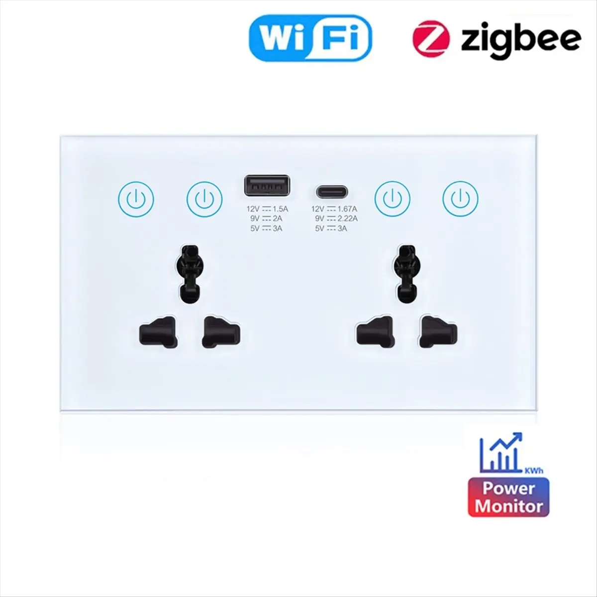 【Socket】 EU UK US Universal Plug Tuya ZigBee White Smart Socket Switch with USB and Type-C Port Outlet Smart Life