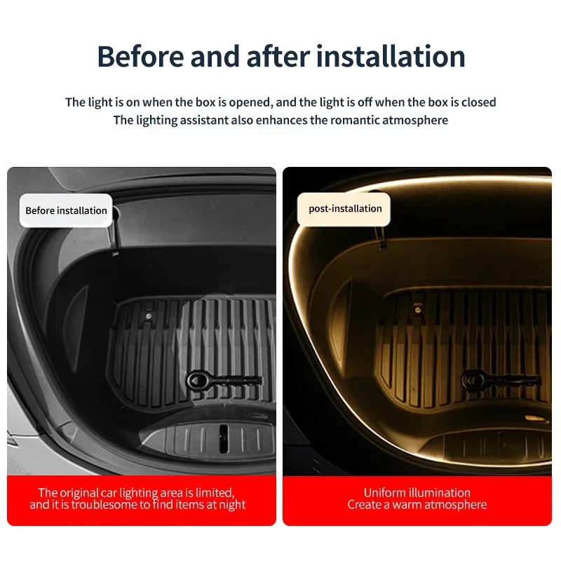 Front Trunk Light for 2021-2023 Tesla Model 3 Y Bright LED Strip Silicone Light Yellow White Proposal Decoration view 4
