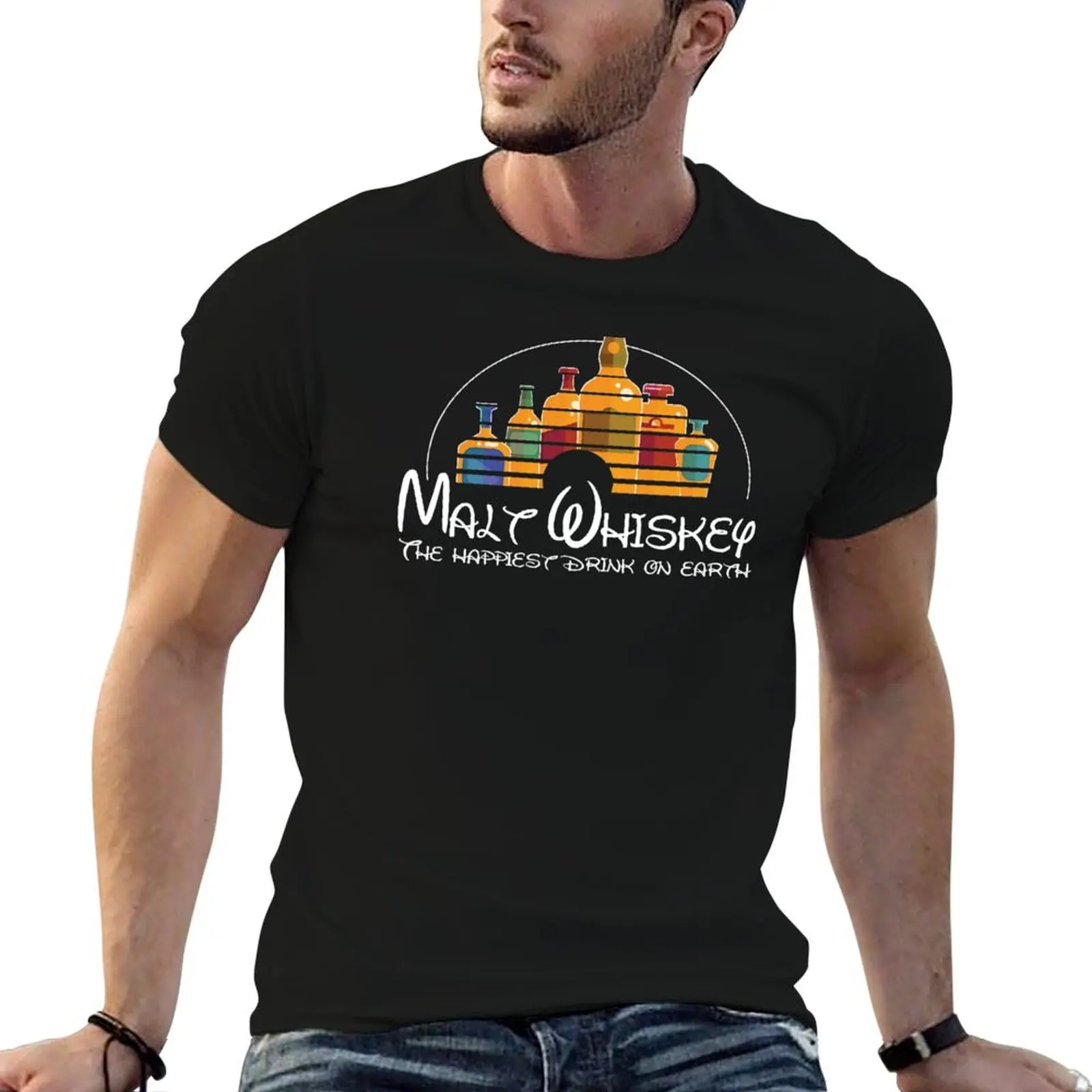 Single Malt Whiskey - The happiest Drink on Earth - Whiskey Drinker T-Shirt Casual Graphic Print Tee