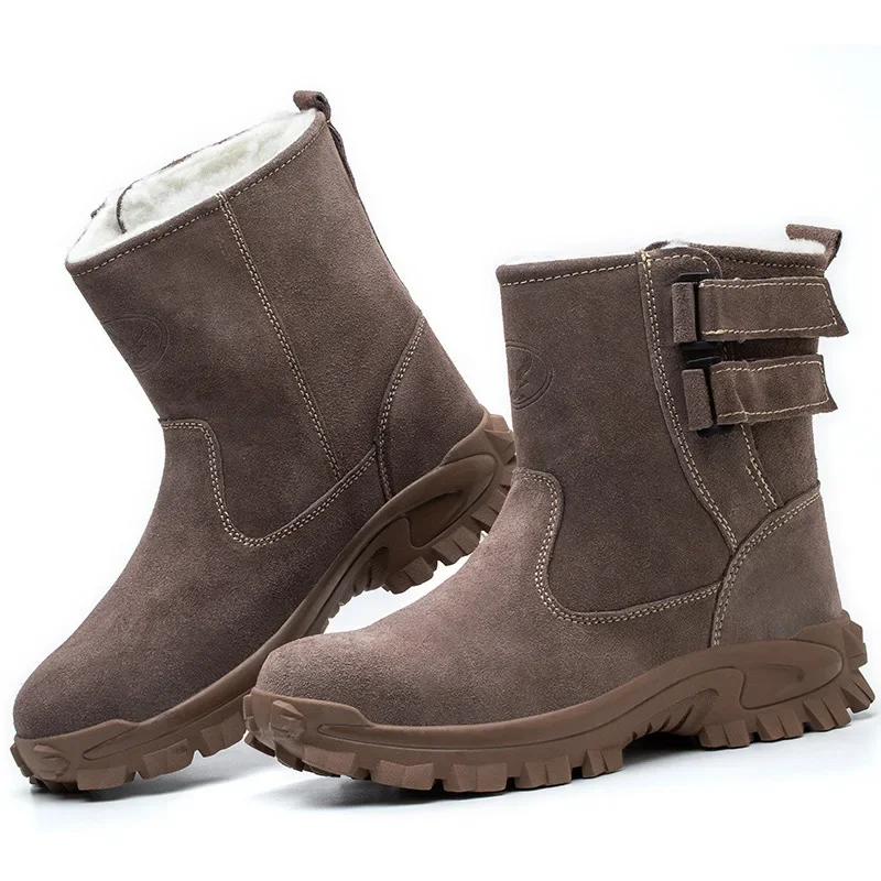 أحذية السلامة الشتوية المخملية الدافئة الرجال أحذية التأمين على العمل مكافحة تحطيم ومكافحة ثقب الشتاء التأمين على العمل الأحذية