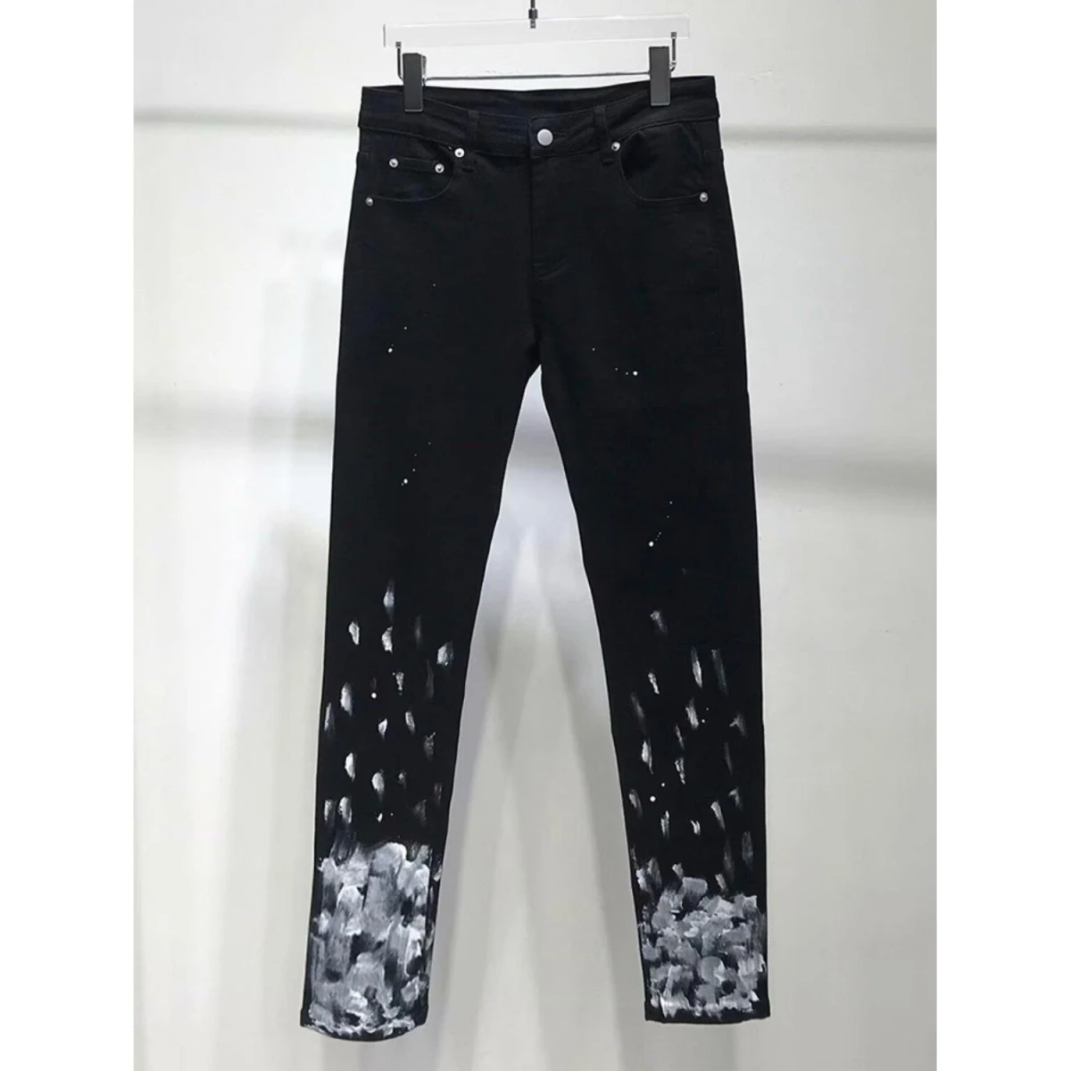 Trendy Graffiti Black Straight Leg Men's Jeans High Street Versatile Long Pants Korean Style High-End Color Collision Design